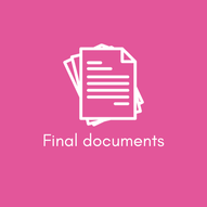 A pink square with a white image of documents together