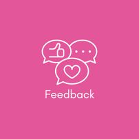 A pink square with white symbols for feedback
